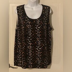 Talbots sleeveless tank top brown and black leopard print cotton and rayon 2X